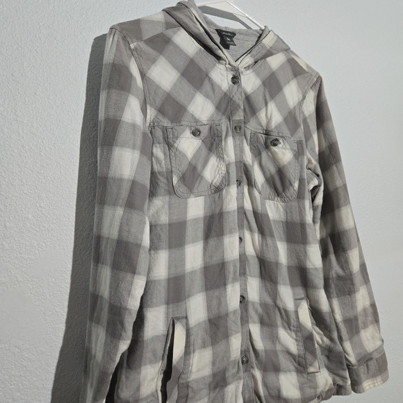 Eddie Bauer Gray Flannel Button Down Hoodied - Picture 6 of 9